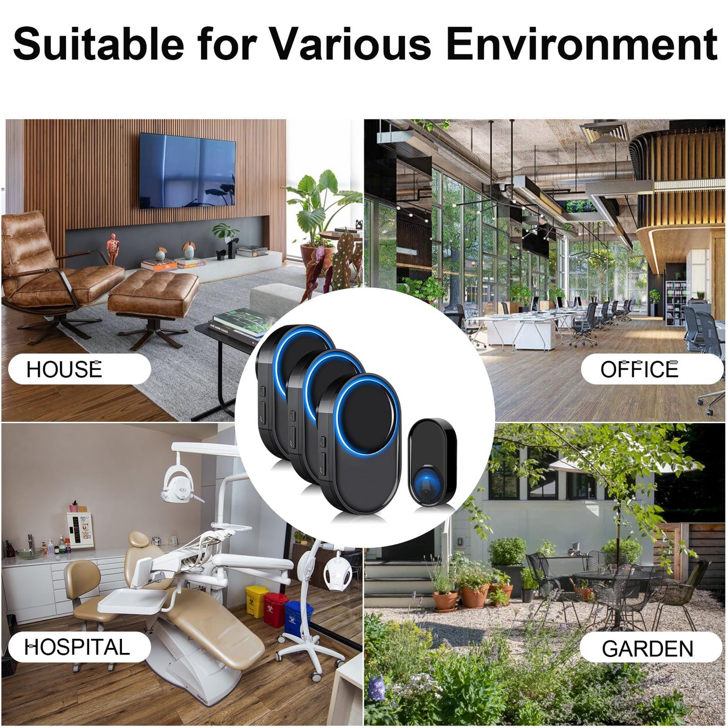 Wireless Doorbell - PHYSEN Waterproof Doorbell Chime Kits 2 receivers - Operating at 1300 ft Range - 58 Melodies 5 Volume Levels & LED Flash - Door Bells & Chimes Wireless for Home Classroom