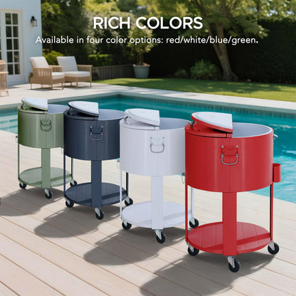 SUNJOY 60 Quart Rooling Ice Chest Cooler Cart, Portable Patio Party Bar Drink Cooler Cart, Beverage Bar with Bottle Opener and Shelf, Red