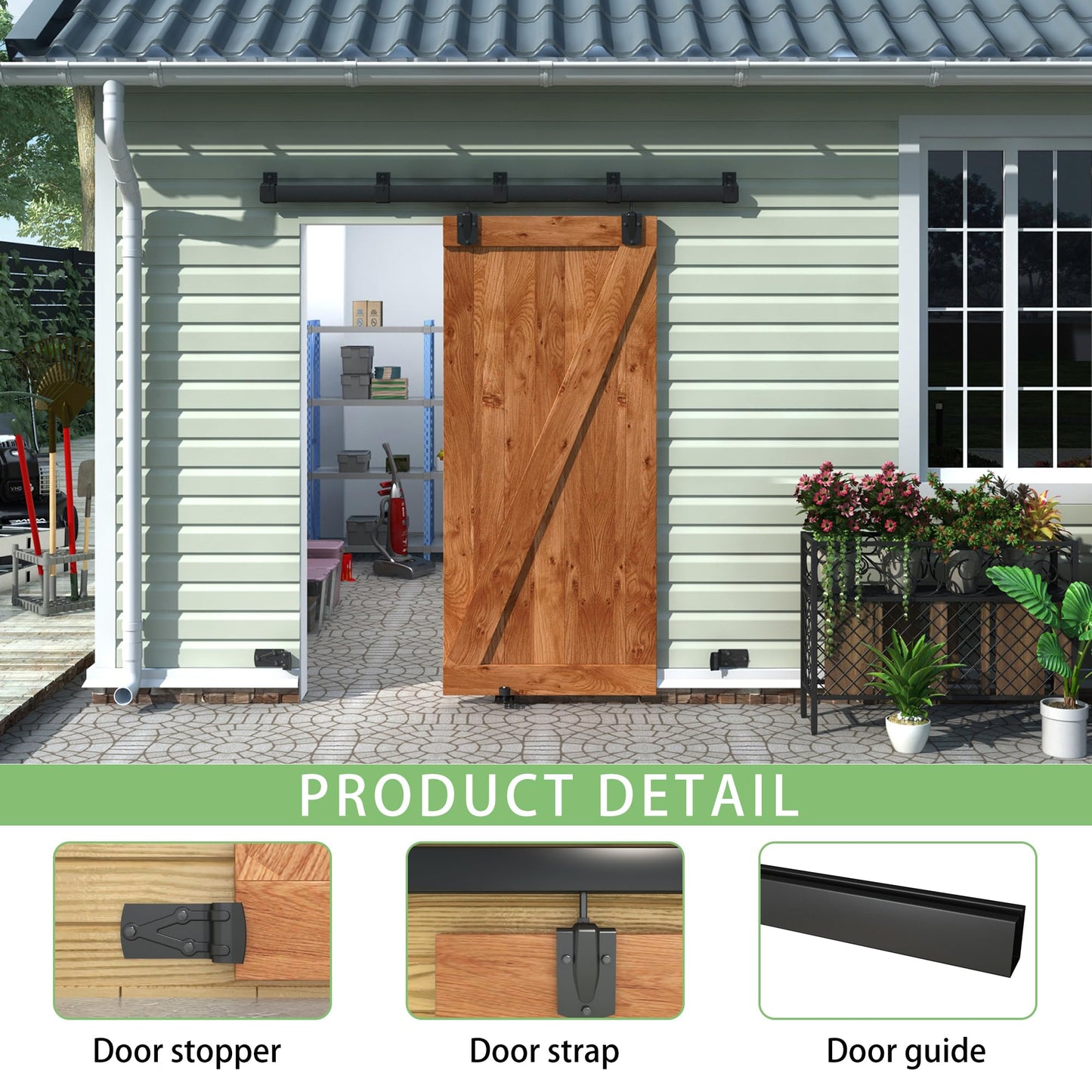 WEWORTH 10FT Black Box Rail Exterior Sliding Barn Door Hardware Track Kit, Heavy Duty Barn Door Track Set, Wall Mount Outdoor Weatherproof Single Barn Door Hardware with 5 Track Brackets(No Doors）