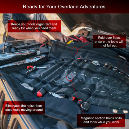Tusk 4x4 Tool Roll Kit with Tools | Overlanding | Off-Road | UTV | Side by Side | Portable Tool Organizer