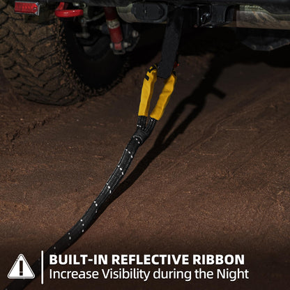 SAMOUT Kinetic Reflective Recovery Rope (48000Lbs 1in x 30ft), Extreme Duty 30% Elasticity Energy Snatch Strap for 4x4 Offroad Vehicle (1in * 30ft Recovery Rope with Soft Shackle)