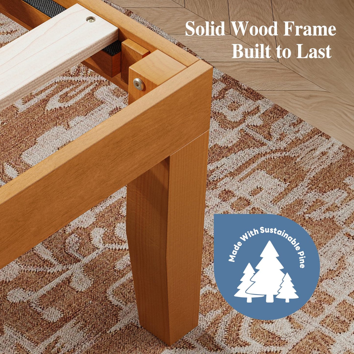 DUMOS Twin Size Solid Wood Bed Frame 16 Inches, Sturdy Platform Bed with Heavy Duty Wood Slat Support, No Box Spring Needed, Easy Assembly, Natural Pine