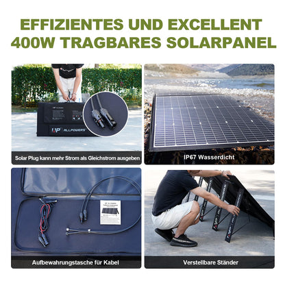 ALLPOWERS SP037 400W Portable Solar Panel, 23% Efficient IP66 Waterproof Foldable for RV Camping Home & 12V Systems, Compact Power Solution