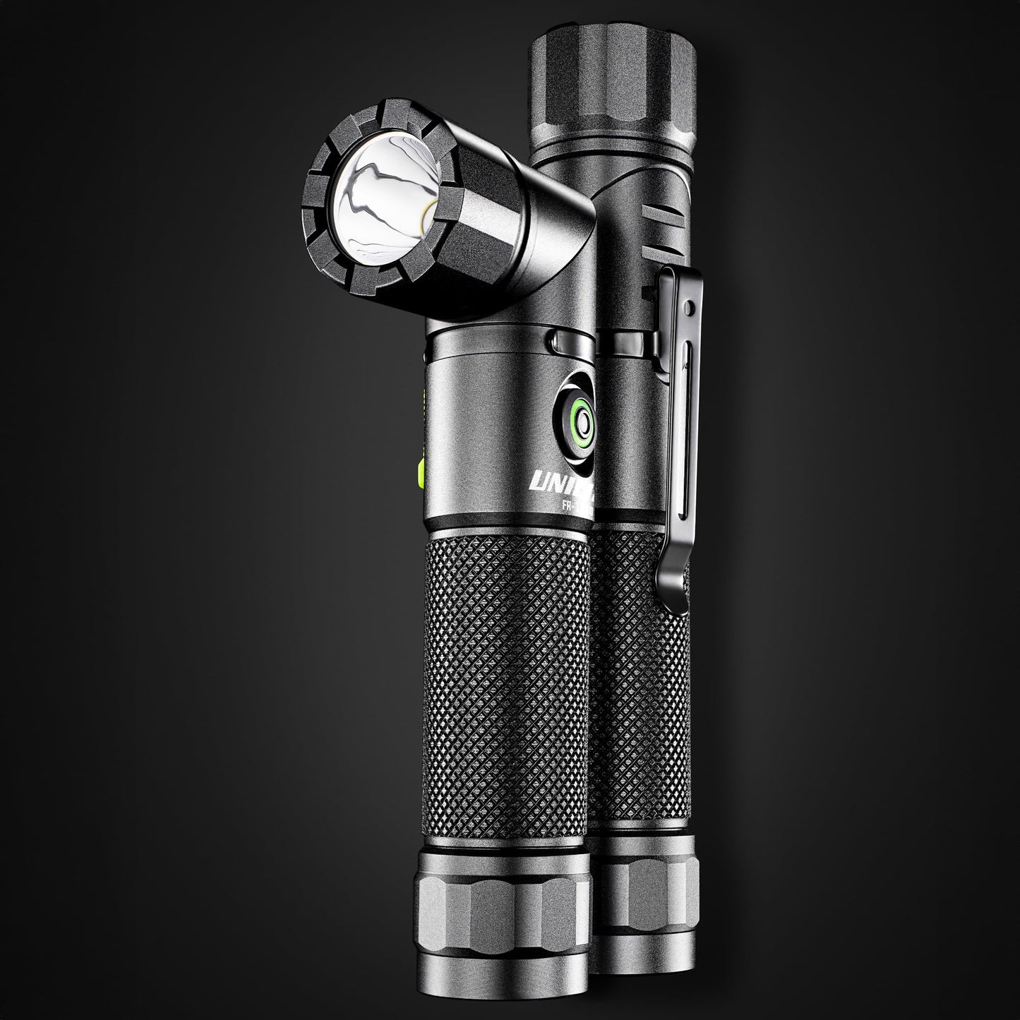 Unilite FR-1200 Right Angle Flashlight – 1200 Lumen LED, 90° Rotating Head, USB-C Rechargeable, Magnetic Base, IP65 Water & Dust Resistant, Impact Resistant, Pocket Clip Included