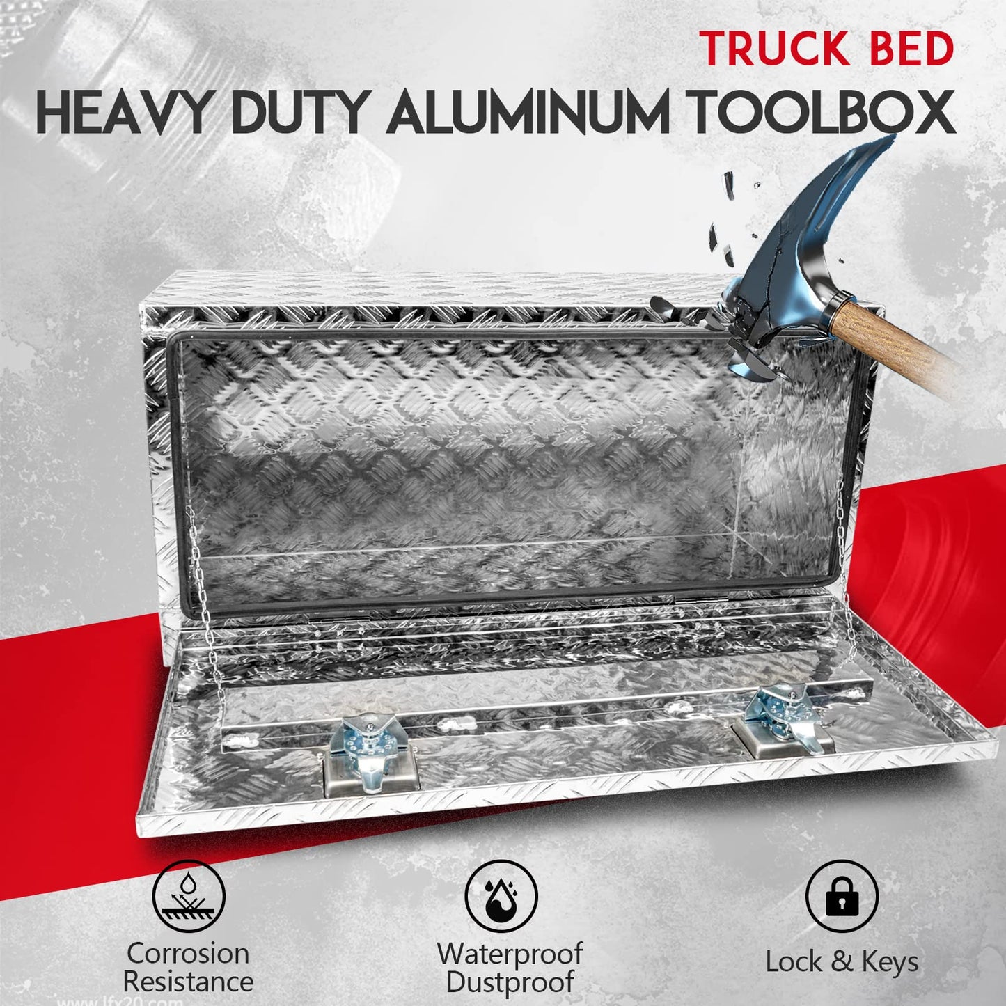 Edicapo 36" x 18" x 18" Truck Tool Box Pickup Truck Bed Toolbox Heavy Duty Aluminum Underbody Truck Box Compatible With RV Trailers Storage Organizer with Lock & Keys Silver