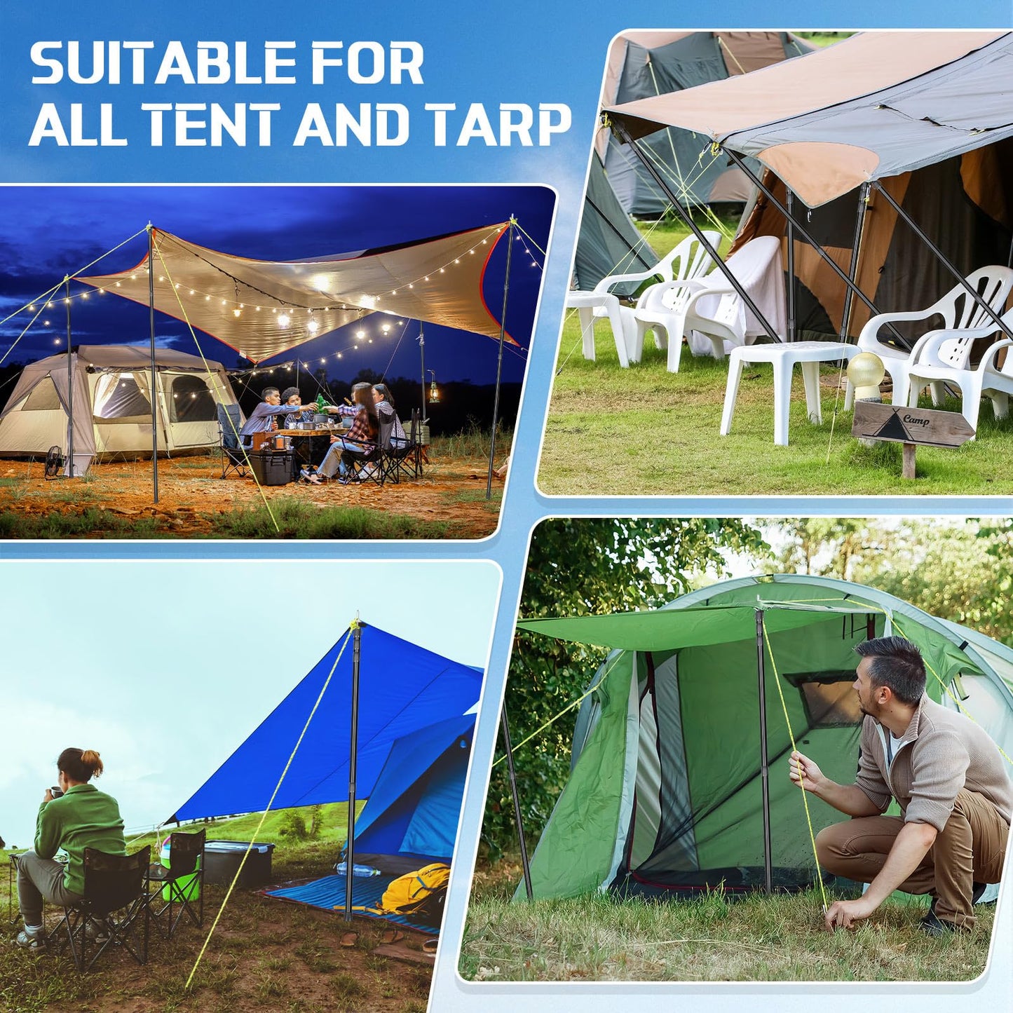 MorningRo 6 Pcs Adjustable Tarp Poles 8.2ft Telescoping Heavy Duty Aluminum Tent Poles Replacement Lightweight Portable Canopy for Tarp Outdoor Camping Hiking Backpacking Awning