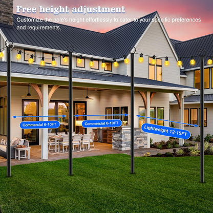 SINLEY 10 Pack String Light Poles,10 Ft Metal Poles with Fork for Outdoor String Lights,Outdoor Light Poles with Fork,Poles/Post/Stand for Outside,Patio,Deck,Backyard,Garden Wedding,Party