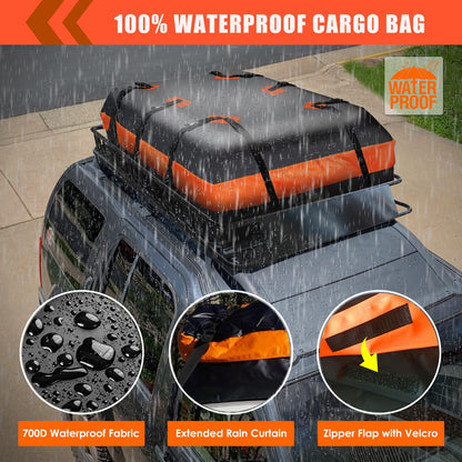 Roof Rack Carrier Carrier Basket 65"*39"*6"+Waterproof Bag 20 Cubic Feet(51"*40"*17"),and Cargo Net with Attachment Hooks,Ratchet Straps.200 Lbs Capacity,Universal Rooftop Small Size Roof Rack