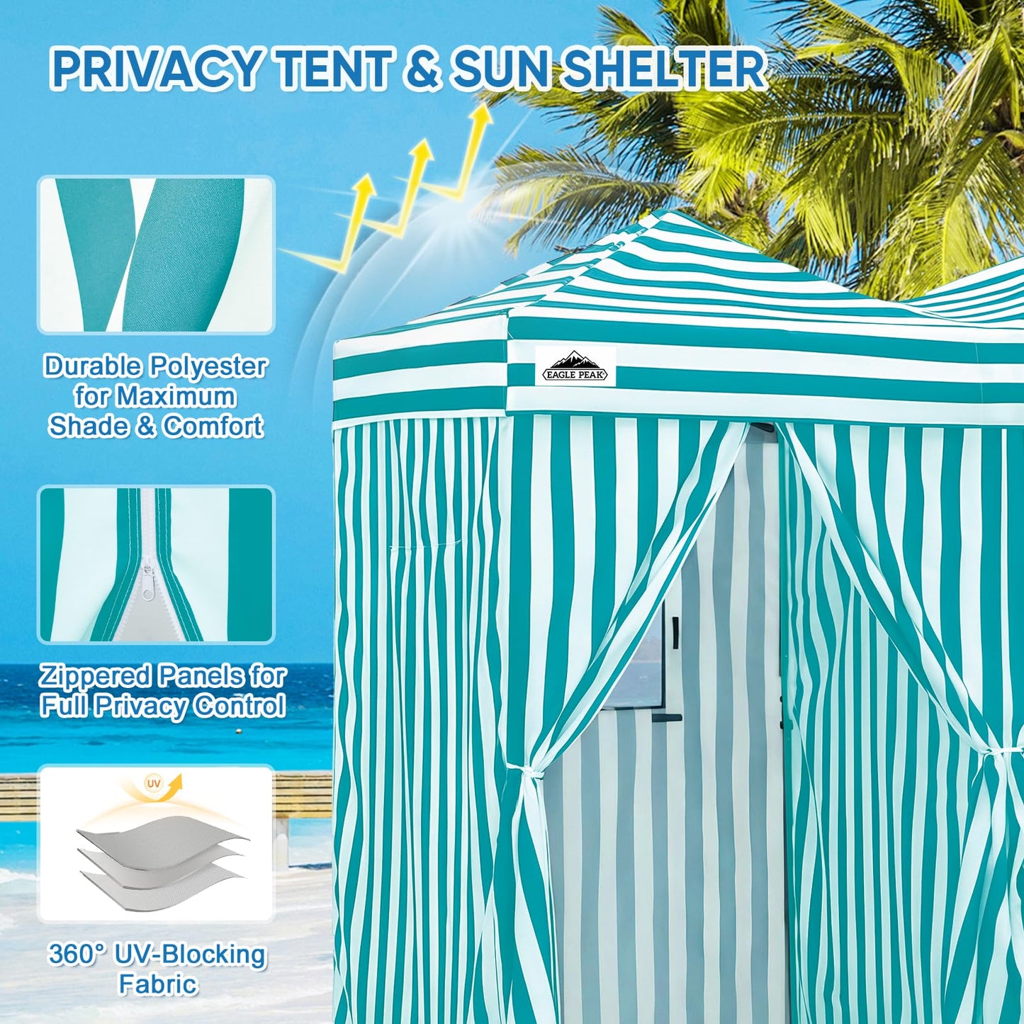 EAGLE PEAK Outdoor Pop Up Changing Room 8x4 ft, 2-Room Portable Privacy Shelter for Beach, Pool, Photoshoots or Dressing Room, White/Light Blue
