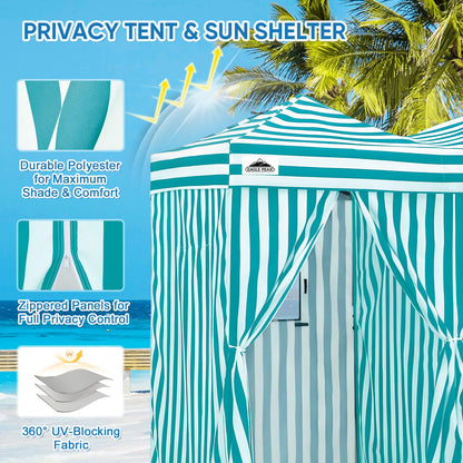 EAGLE PEAK Outdoor Pop Up Changing Room 8x4 ft, 2-Room Portable Privacy Shelter for Beach, Pool, Photoshoots or Dressing Room, White/Light Blue