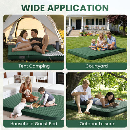 Self Inflating Double Sleeping Pad for Camping with Electric Pump 4 Inch Ultra Thick Memory Foam 2 Person Inflatable Sleeping Pad All Season Full Size Portable Camping Mattress for Travel,Tent (Green)