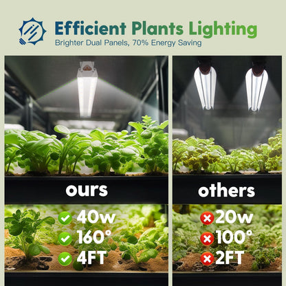 FREELICHT 4 Pack 4FT LED Grow Lights, 160W (4 x 40W,1080W Equivalent), Full Spectrum Sunlight Growing Lamp Fixture, Hanging Plant Light for Hydroponic Indoor Plants Seeding, Plug-in with On/Off Switch