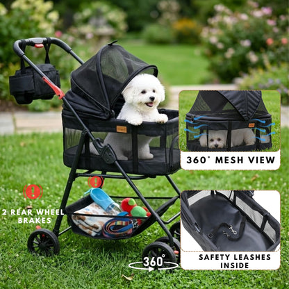 Bicystar Pet Stroller for Small Dogs Cats with Wheels, Detachable Carrier, Max Load 33 lbs, Easy Folding, Compact Portable, Dog Carriage Cart Car Seat 3 in 1