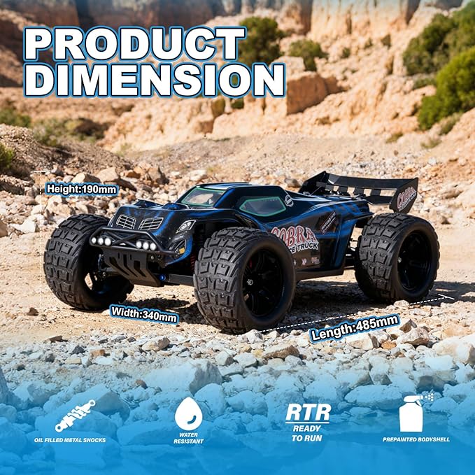 1/8 High Speed RC Cars for Adults 4WD Off-Road Electric Truggy with 3S 5000mAh LiPo Battery &amp 3660 Brushless Motor RTR RC Truck Hobby with LED Lights for All Terrain