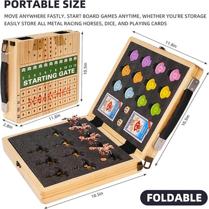 21 Large Horse Race Board Game - Solid Wood Horse Racing Game with 11 Metal Horses 60 Poker Chips Dice &amp Cards Foldable Tabletop Party Game for Adults Family Game Night &amp Friends