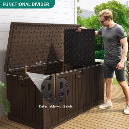 YITAHOME 260 Gallon Large Deck Box with Divider & Side Handles, Outdoor Double-Wall Storage for Patio Furniture Cushions, Garden Pool Accessories, Waterproof & Lockable