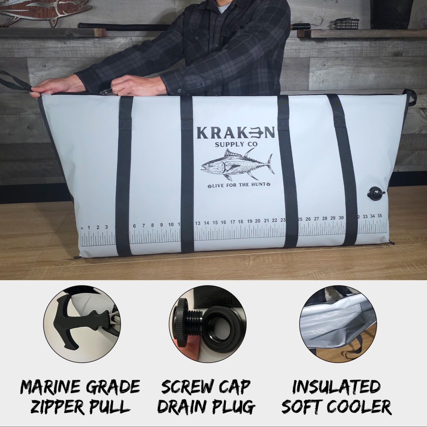 KRAKEN SUPPLY CO 48'' Fish Kill Bag Game Bag Leak Proof Insulated for Offshore Inshore Fishing Designed in USA (48X24)