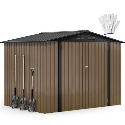 DWVO 8'x6' Large Metal Outdoor Storage Shed, Heavy Duty Tool Storage Sheds for Backyard Patio Lawn - Ideal for Bicycles, Garden Tools, and Lawn Equipment, Easy-to-Assemble, Brown