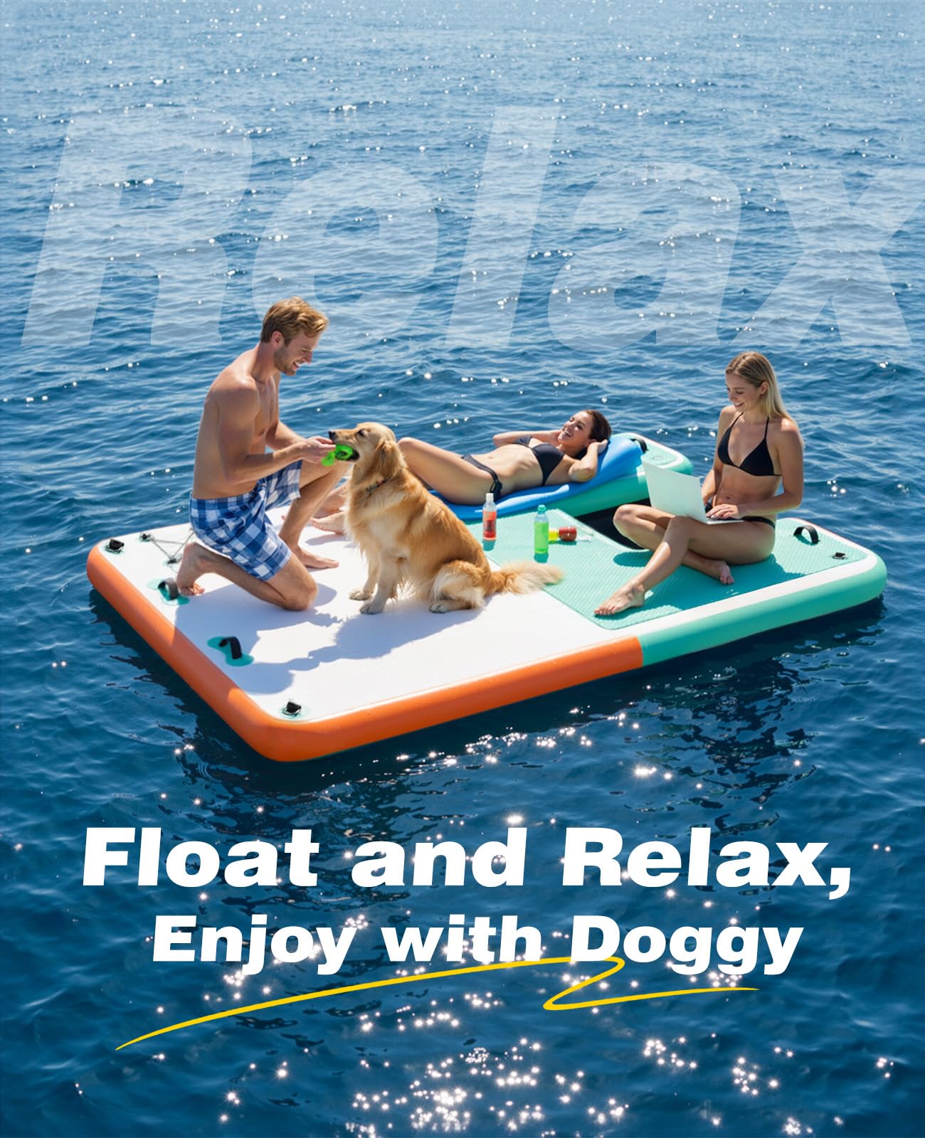 HeySplash Inflatable Floating Dock, 8×6ft Floating Docks with Anti-Slip Surface Water Access, Inflatable Dock Floating Docks for Lakes Pools Boats Oceans, Up to 4-6 People