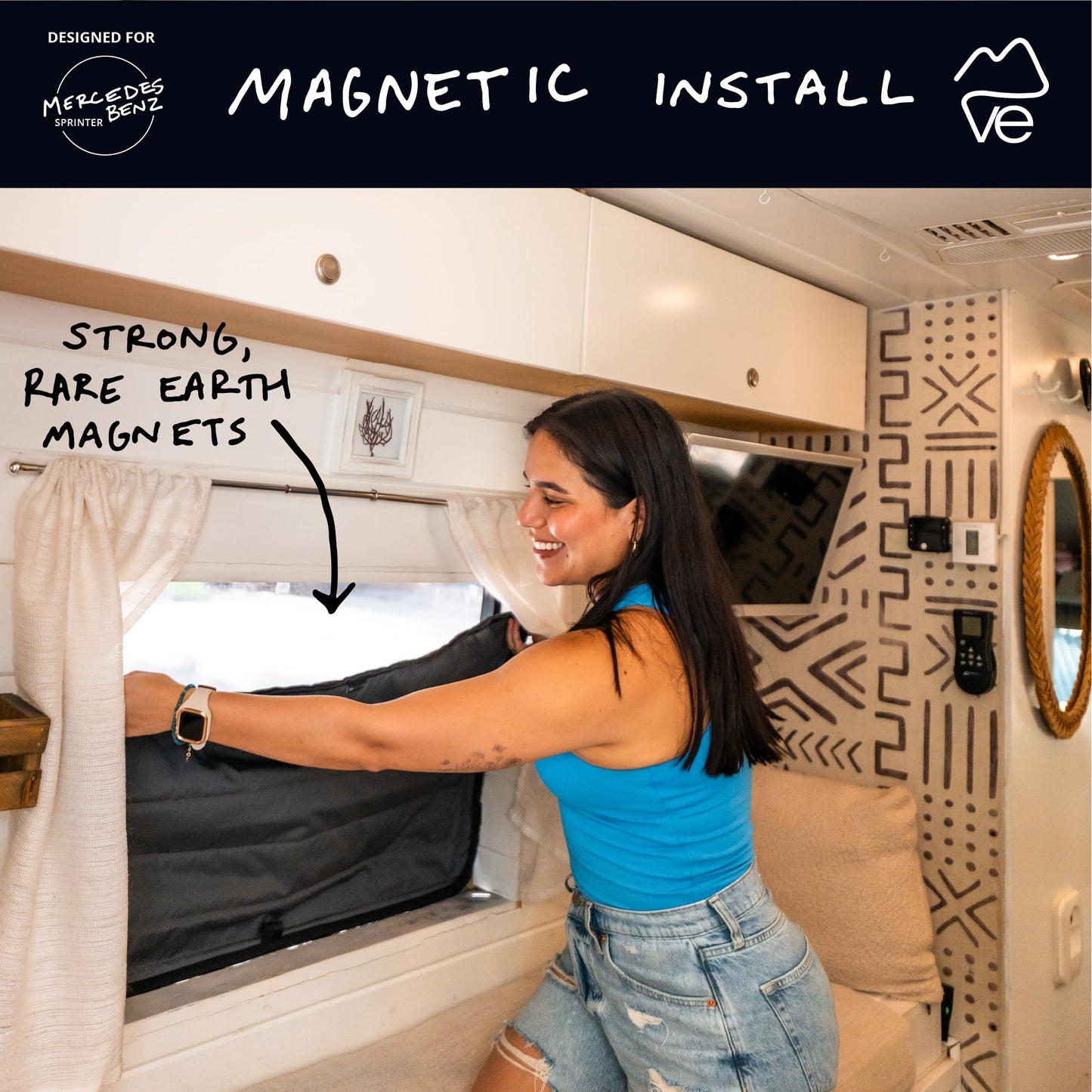 VanEssential Insulated Magnetic Blackout Window Cover Designed for Mercedes-Benz NCV3 & VS30 Crew Window with Bare Metal Window Frame ONLY (Van Years 2007 to Current Model) - Charcoal Gray