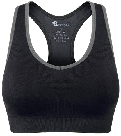 BAOMOSI Women's Seamless Racerback Sports Bra High Impact Support Yoga Gym Workout Fitness Black Blue Grey Purple Rose Red M