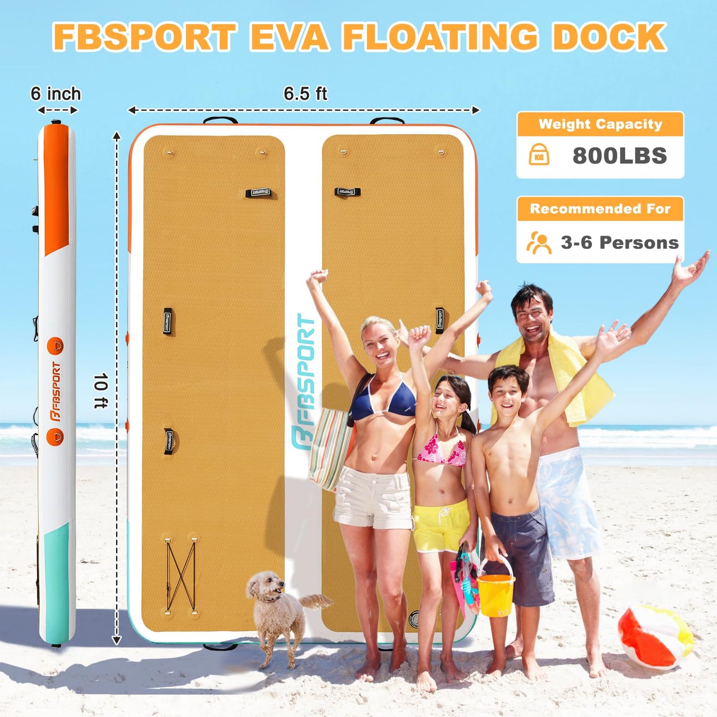 FBSPORT Inflatable Floating Dock, 10ft Inflatable Swim Platform Dock for Lake, Inflatable Water Floating Dock Mat with Non-Slip EVA Surface, Floating Island for Pool Beach Ocean 10x6.5x0.5ft,WoodGrain
