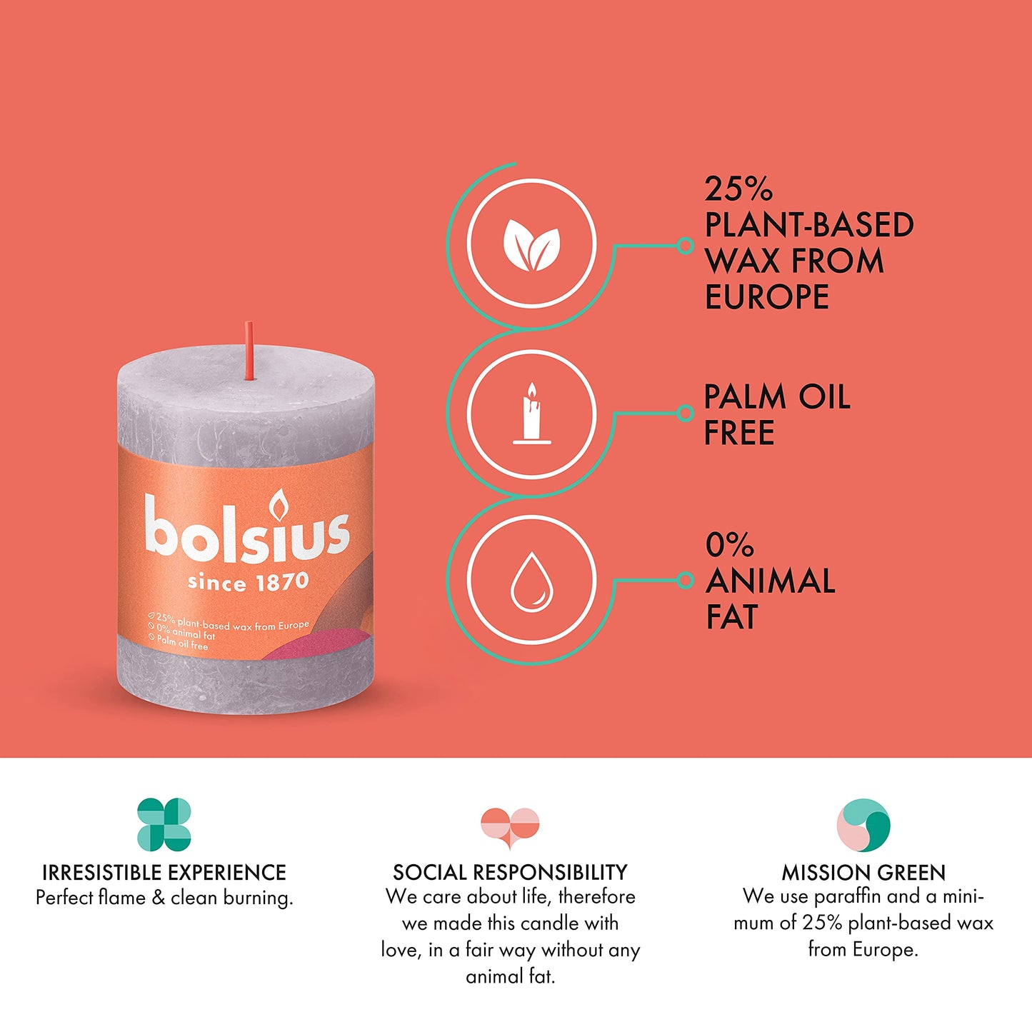 BOLSIUS 4 Pack Frosted Lavender Rustic Pillar Candles - 2.75 X 3.25 inches - Premium European Quality - Includes Natural Plant-Based Wax - Unscented Dripless Smokeless 35 Hour Party Décor Candles