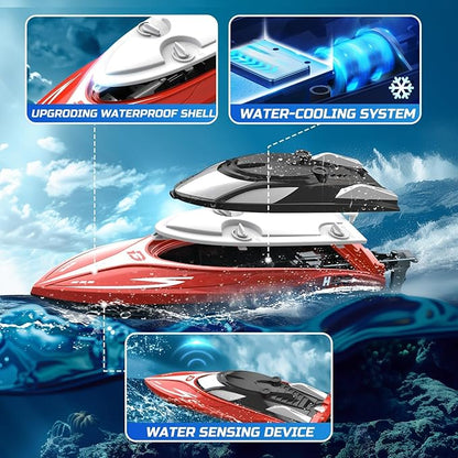 DEERC H120 Fast RC Boat for Pools and Lakes 2.4 GHz 20+ MPH Racing Boats for Kids &amp Adults with Rechargeable BatteryLow Battery AlarmCapsize RecoveryGifts for Boys Girls