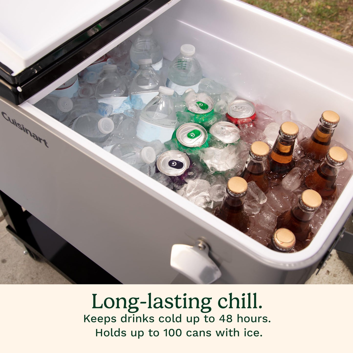 Cuisinart 80 Qt Cooler Cart, Portable Outdoor Beverage Cooler with Storage Shelf, Bottle Opener and Cap Collector, Summer BBQs, Cookouts and Tailgates, 48 Hour Cold Drinks, Chill, Fresh Sodas and Beer