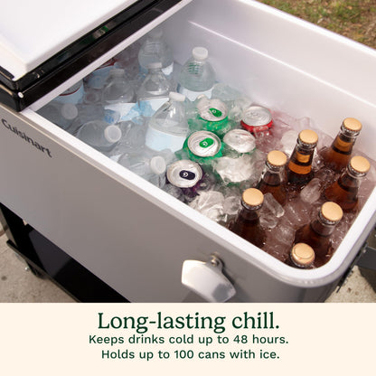 Cuisinart 80 Qt Cooler Cart, Portable Outdoor Beverage Cooler with Storage Shelf, Bottle Opener and Cap Collector, Summer BBQs, Cookouts and Tailgates, 48 Hour Cold Drinks, Chill, Fresh Sodas and Beer