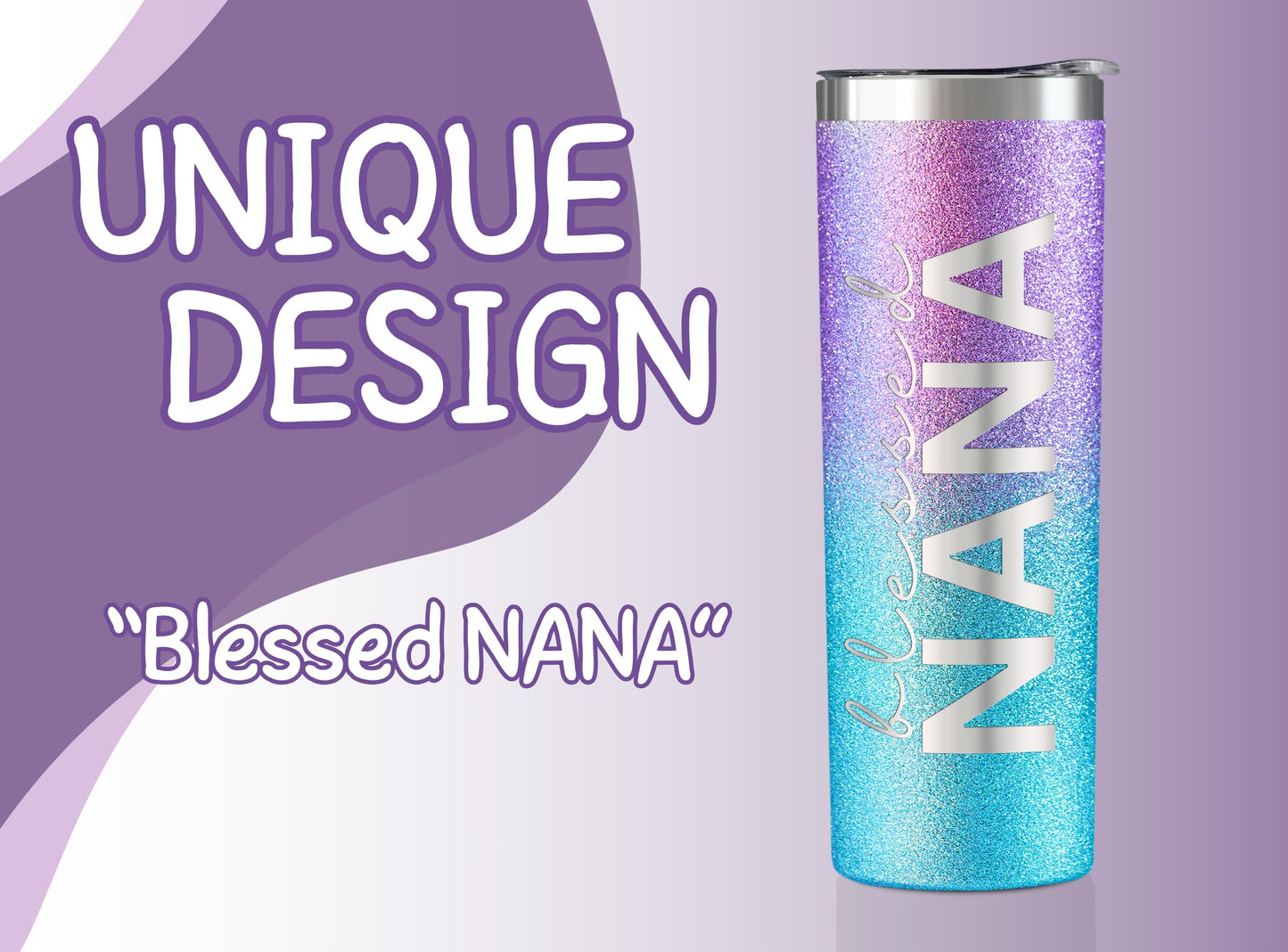 Onebttl Christian Grandma Gifts for Mother's Day, 20oz Purple & Blue Glitter Skinny Tumbler, Straw & Lid Included, Nana Gifts - Blessed Nana