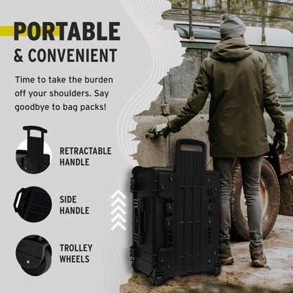 Koah Weatherproof Wheeled Plastic Hard Case with Customizable Foam, Retractable Handle, and Trolley Wheels (25.0" x 20.0" x 12") For Cameras, Drones, And Gear