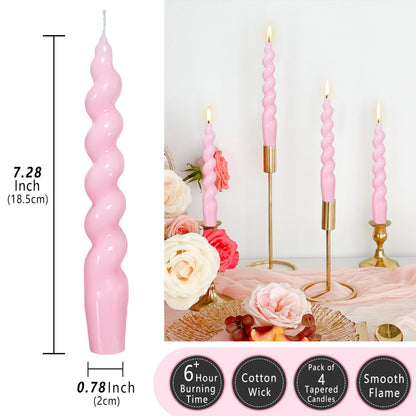 Spiral Taper Candle Twisted Candle Stick - 7 INCH Funky Candlesticks Pink Tapered Candles Unscented Dinner Candles for Home Décor Weddings Holiday