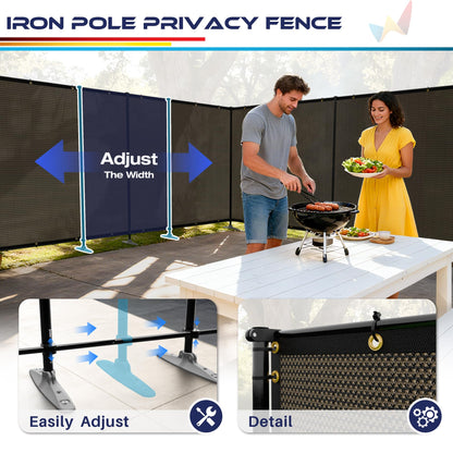 Windscreen4less Outdoor Privacy Fence Screen, 5'x24' Freestanding Privacy Fencing Set with Iron Poles and Ground Spikes, UV Resistant Mesh Cover Garden Pet Fencing for Backyard Patio Pool, Brown