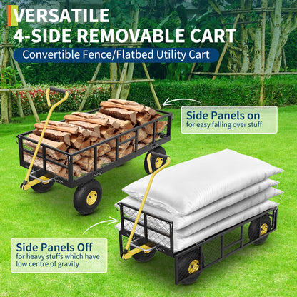 Garvee 900 lbs Steel Garden Dump Cart with Removable Sides, Convert to Flatbed, Heavy Duty Yard Cart with 180°Rotating Handle & 10" All Terrain Wheels, Utility Dump Wagon for Lawn Farm Backyard