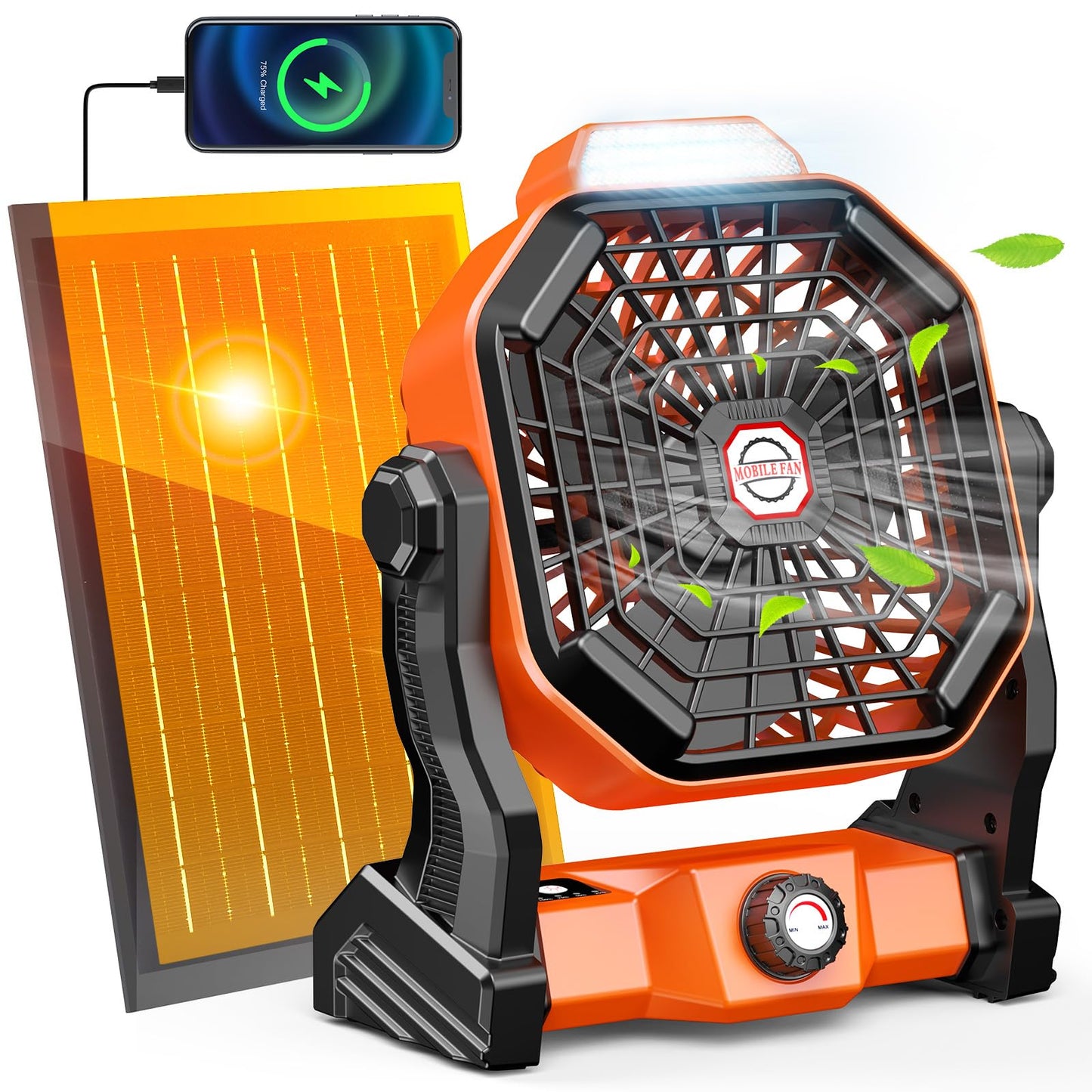 Solar Powered Fan,【Max 40H Runtime】Rechargeable Solar Camping Fans & Led Lantern,8-inch Portable Fan with Solar Panel,Battery Operated Powered Outdoor Tent Fans for Camping Essentials Accessories