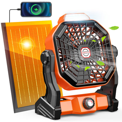 Solar Powered Fan,【Max 40H Runtime】Rechargeable Solar Camping Fans & Led Lantern,8-inch Portable Fan with Solar Panel,Battery Operated Powered Outdoor Tent Fans for Camping Essentials Accessories