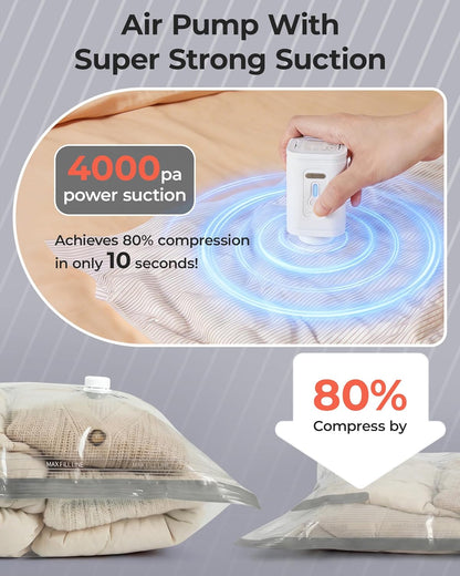 BAGSMART Vacuum Bags - Portable Space Saver with Rechargeable Air Pump | 18-Pack Gray for Travel & Home