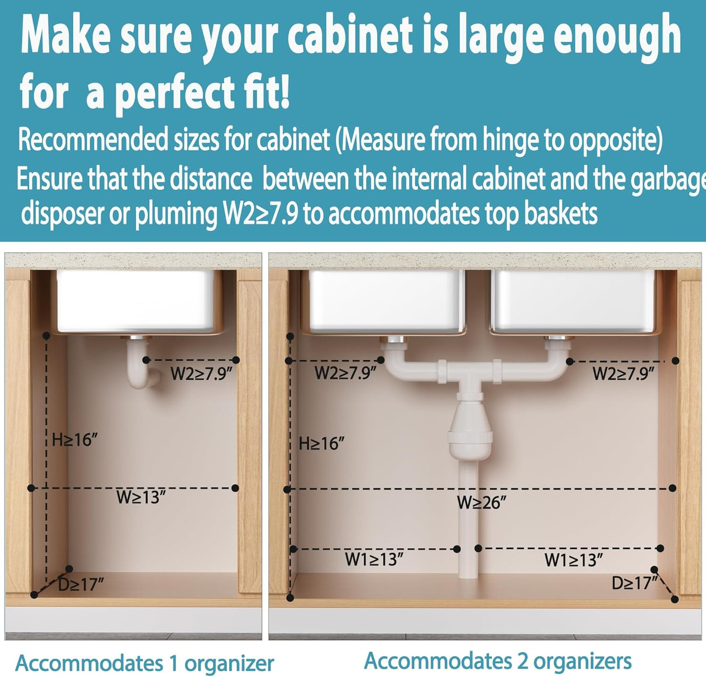 Liuoud Under Sink Organizer - 2 Pack Adjustable 2-Tier Storage Solution for Kitchen & Bathroom Cabinets, White