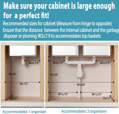 Liuoud Under Sink Organizer - 2 Pack Adjustable 2-Tier Storage Solution for Kitchen & Bathroom Cabinets, White