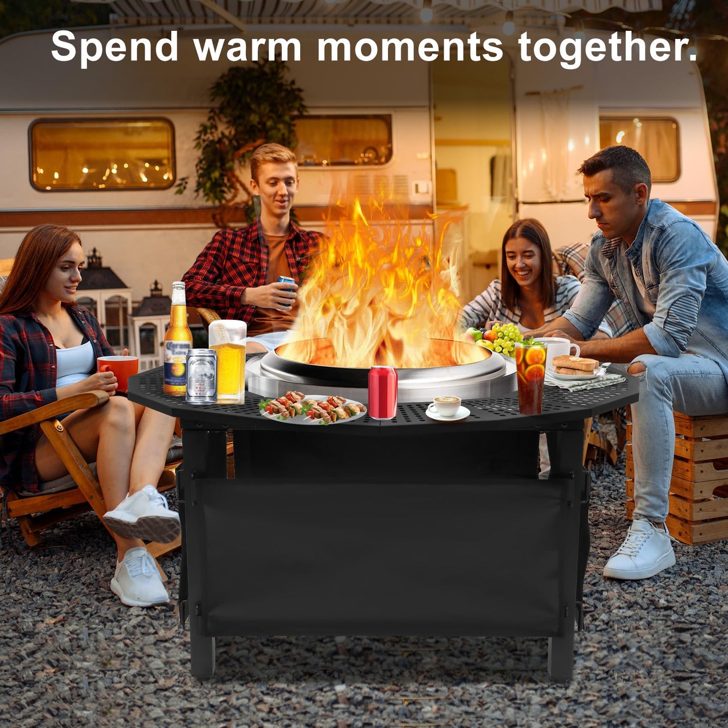 48 Inch Fire Pit Bonfire Surround for Solo St ove Yukon, Circular Safety Protection, Equipped with a Safety Support Frame to Prevent Direct Contact with the Ground