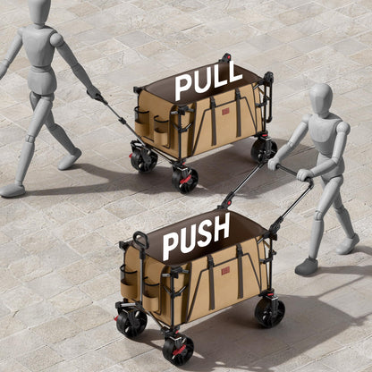 EVER ADVANCED Folding Push Wagon with Canopy, Portable Shopping Cart with Brakes, Collapsible Wagon Cart with All-Terrain Big Wheels for Camping, Beach, Sports