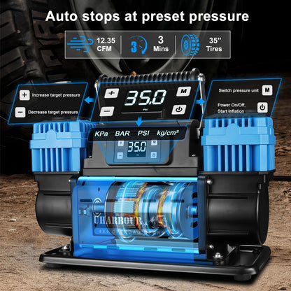 Uharbour 12V Offroad Air Compressor Auto Stop Dual Compressor with Digital LCD Dislplay, 12 Volt 10.6 CFM Off Road Air Compressor Heavy Duty for 4x4 Truck Car SUV with Carrying Bag