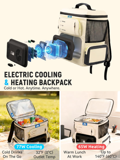 Portable Electric Cooler Bag 16Qt, 32°F Cooling & 140°F Warming, 12V Car Plug in Refrigerator Cooler with 110V AC Adapter for Camping, Travel & Road Trips