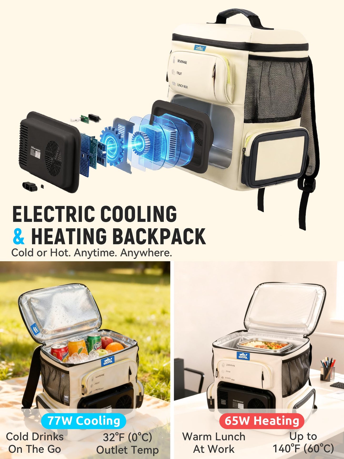 Portable Electric Cooler Bag 16Qt, 32°F Cooling & 140°F Warming, 12V Car Plug in Refrigerator Cooler with 110V AC Adapter for Camping, Travel & Road Trips