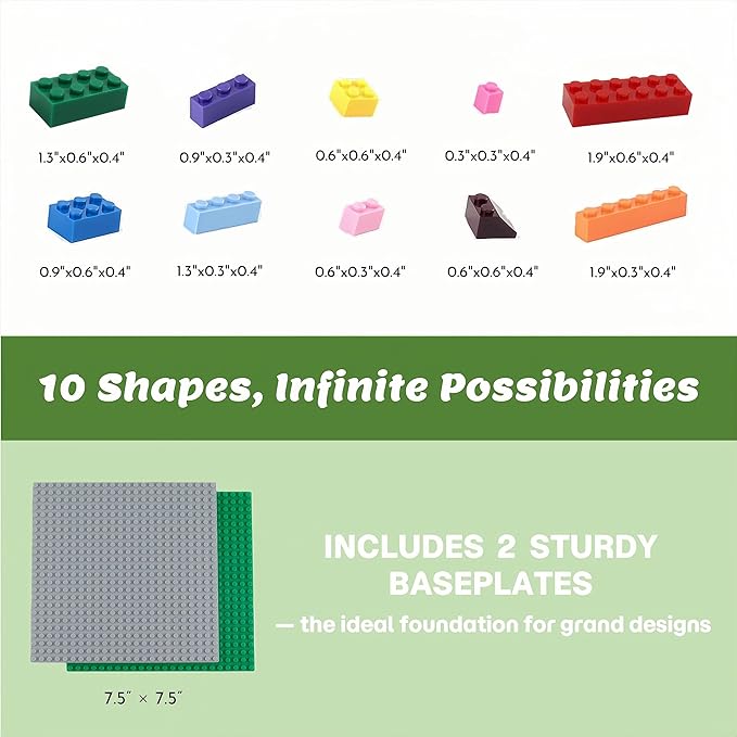 High-brick Small Building Blocks500 Pieces with 2 Baseplates (7.5 × 7.5)  Bricks for Kids Creative Construction  Compatible with Major Sets 16 colors
