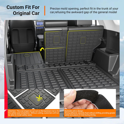 powoq Floor Mats Compatible with Toyota 4Runner Cargo Mat Backrest Mat TPE Replacement for 2013-2024 Toyota 4Runner Accessories (Fit W/Sliding Tray, Upgraded Trunk Mat+Backrest Mat+Floor Mats)