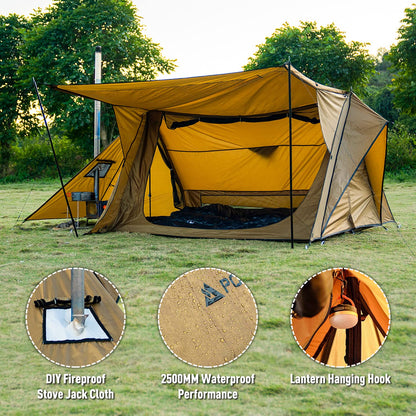 POMOLY Camping Hot Tent Bushcraft Tents, STOVEHUT 70 3.0 Shelter with 2 Tarp Poles and 2 Tent Poles for 1-2 Person Hiking, Backpacking (with a Fireproof Ground Sheet)