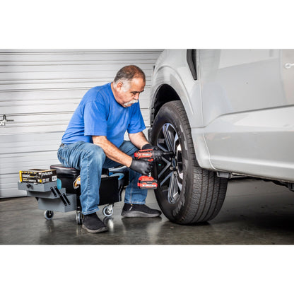 Powerbuilt Rolling Seat with Expandable Tool Trays, Roller Toolbox Garage Stool - Grey 941918ECE