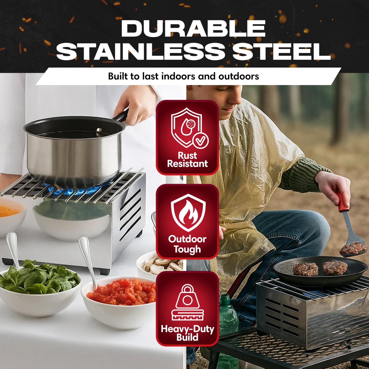 Chef Master Butane Stove Cover - Premium Stainless Steel Universal Fit - Any Standard Size Camping Stove - Portable Screen & Camping Wind Blocker - Camp Essentials for Outdoor & Indoor Cooking 90217